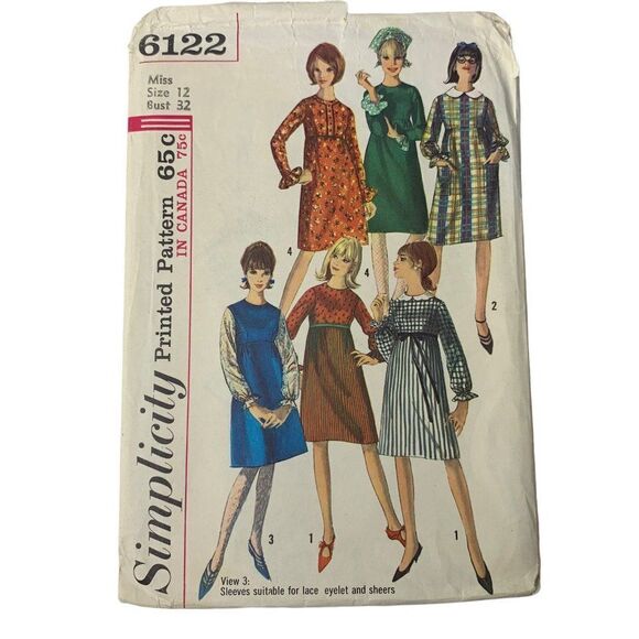 Vintage 60s Simplicity 6122 Pattern Junior Misses 9-16 One Piece Dress Uncut - Picture 1 of 4